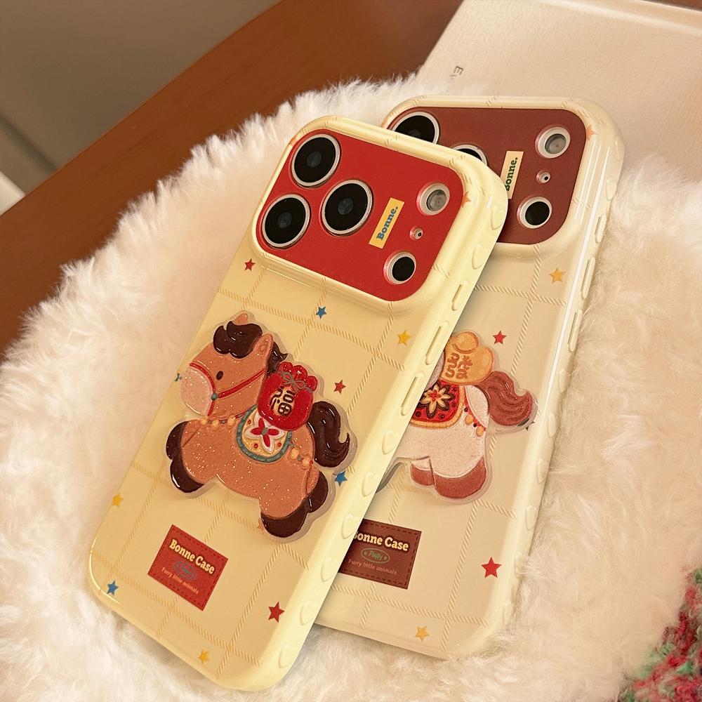 Suitable for IPhone 17 Pro Max and IPhone 16 in The Year of The Horse - New Year Glitter Cartoon Soft Case Protective Cover