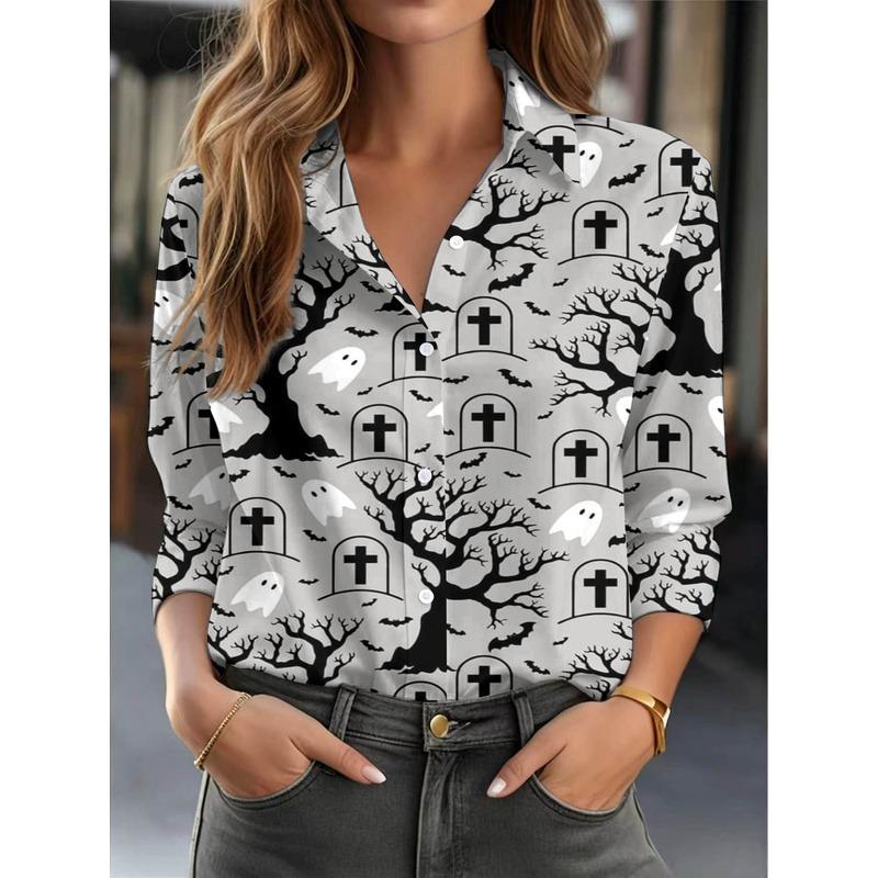 Halloween3DPrinted women's casual long-sleeve top suitable for daily commuting versatile for outer or inner wear