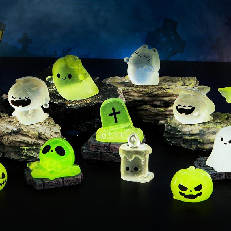Мини светящийся Хэллоуин украшение летучая мышь тыква скелет призрак микро пейзаж кукольный домик модель автомобиля интерьер домашнего рабочего стола украшение