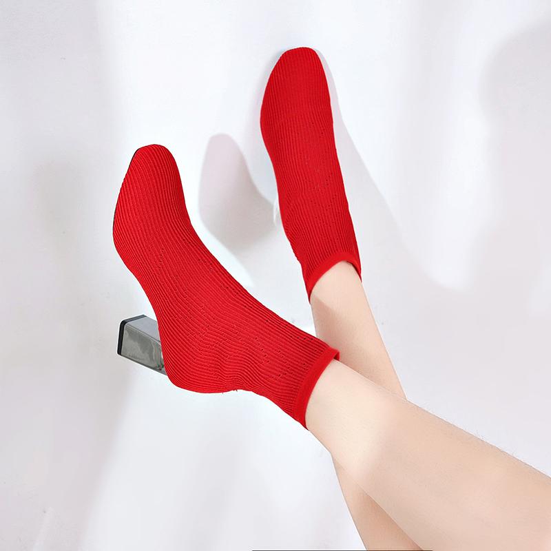 Модные Aphixta 2025 Новые модные ботильоны Женская обувь Эластичные ботильоны-носки На массивном высоком каблуке Растягивающиеся Сексуальные ботильоны Заостренный носок Плюс 41 43