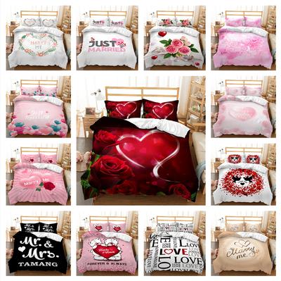 3D Романтическая любовь Комплект постельного белья Любовь HD Цифровая печать Пододеяльник и наволочка 2/3 Полный размер Романтическое украшение дома на День святого Валентина