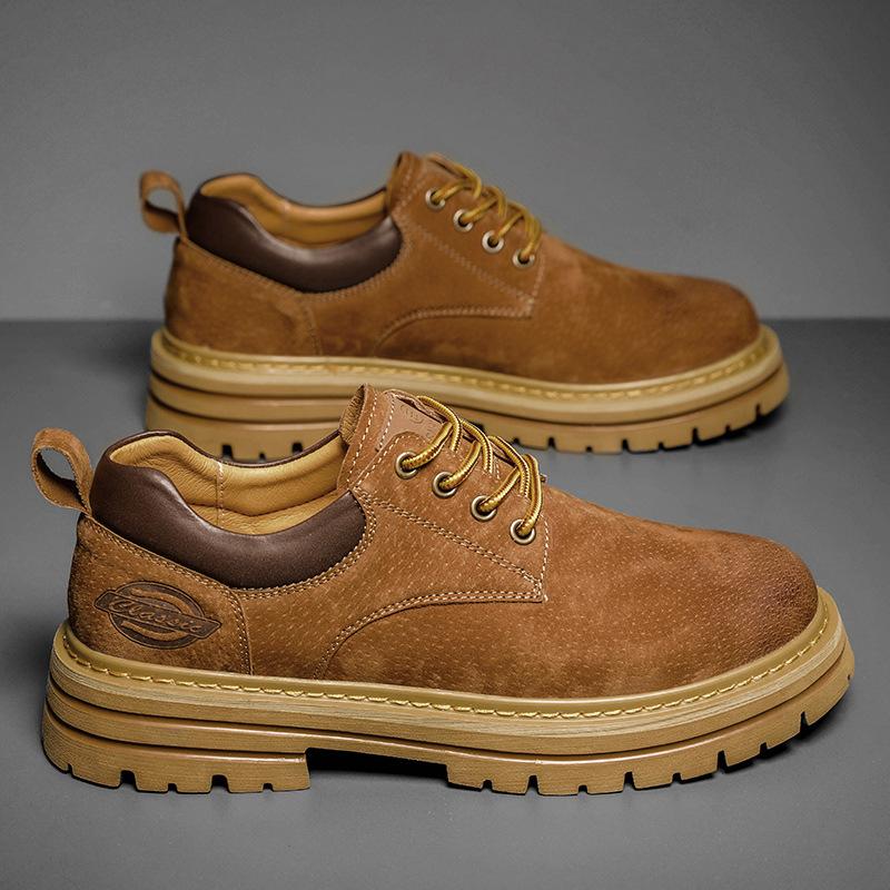 Autumn and winter big head leather shoes casual Martin shoes leather trend versatile tooling shoes low top men's shoes
