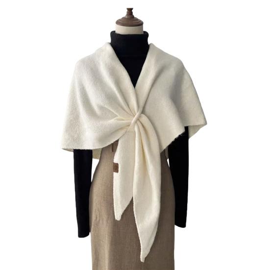 Women Knitted Shawl Scarf Solid Color Soft Warm Cardigan Cape Soft Texture Winter Shawl