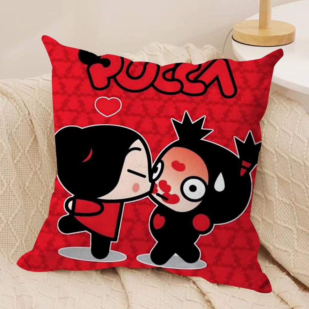 Кавайная аниме наволочка P-Pucca, шелковистый короткий плюш, двусторонняя печать, наволочка для подушки на диван, для всех сезонов, декор для дома, подарок