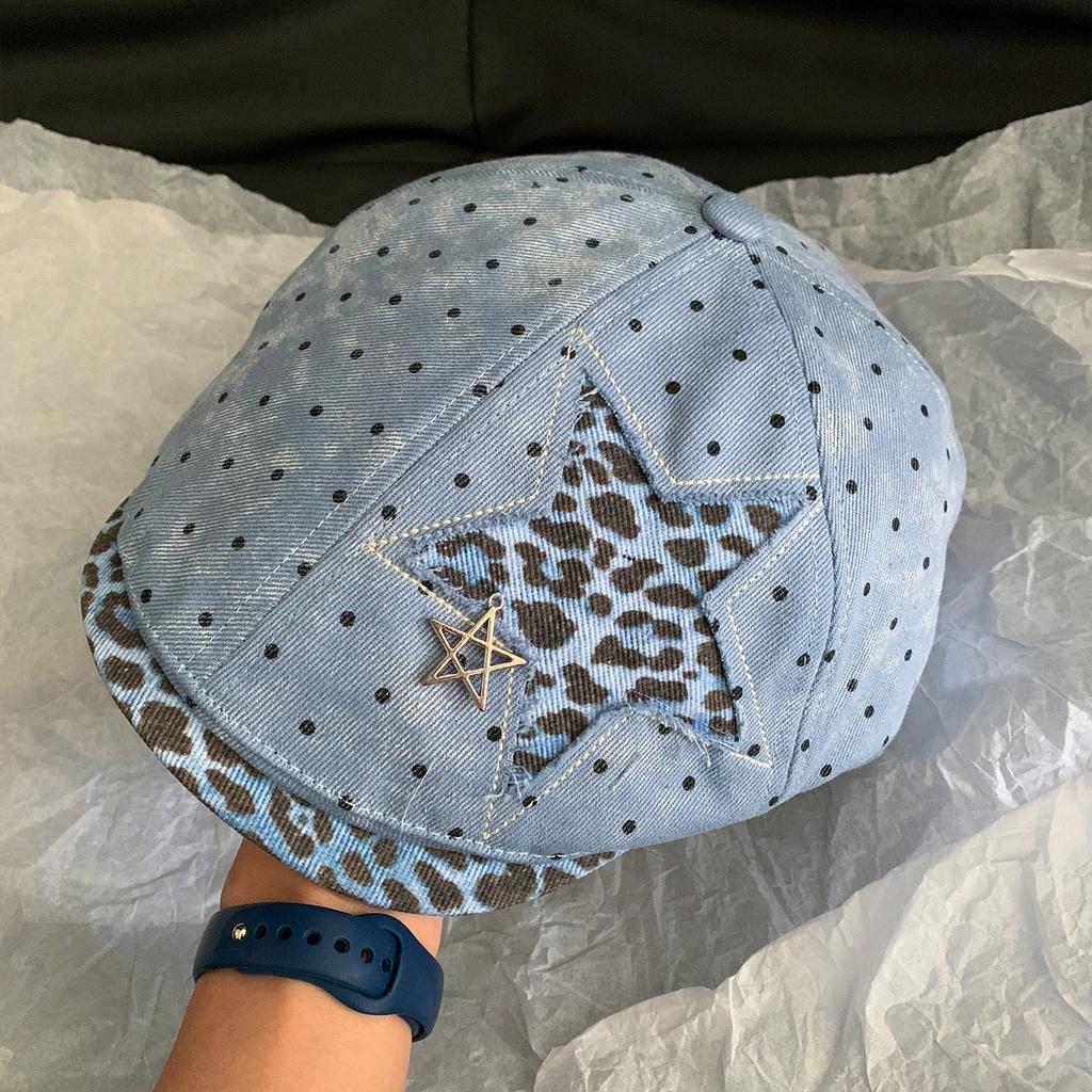 Women S Vintage Leopard Star Fashionable Casual Newsboy Hat