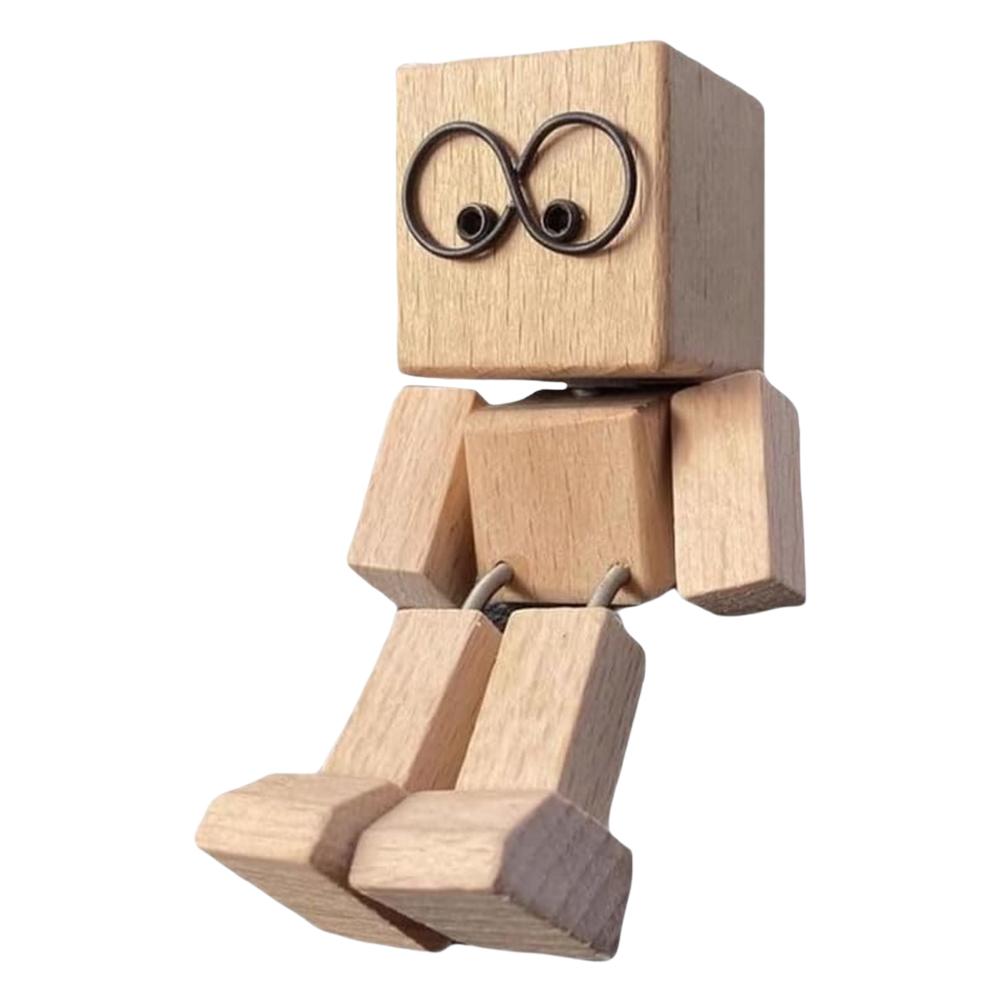 Shaking Wooden Man Figurine, Handmade Shaking Feet Wooden Doll,Car Ornaments,Funny Wood Desktop Decor, Car Dashboard Decorations