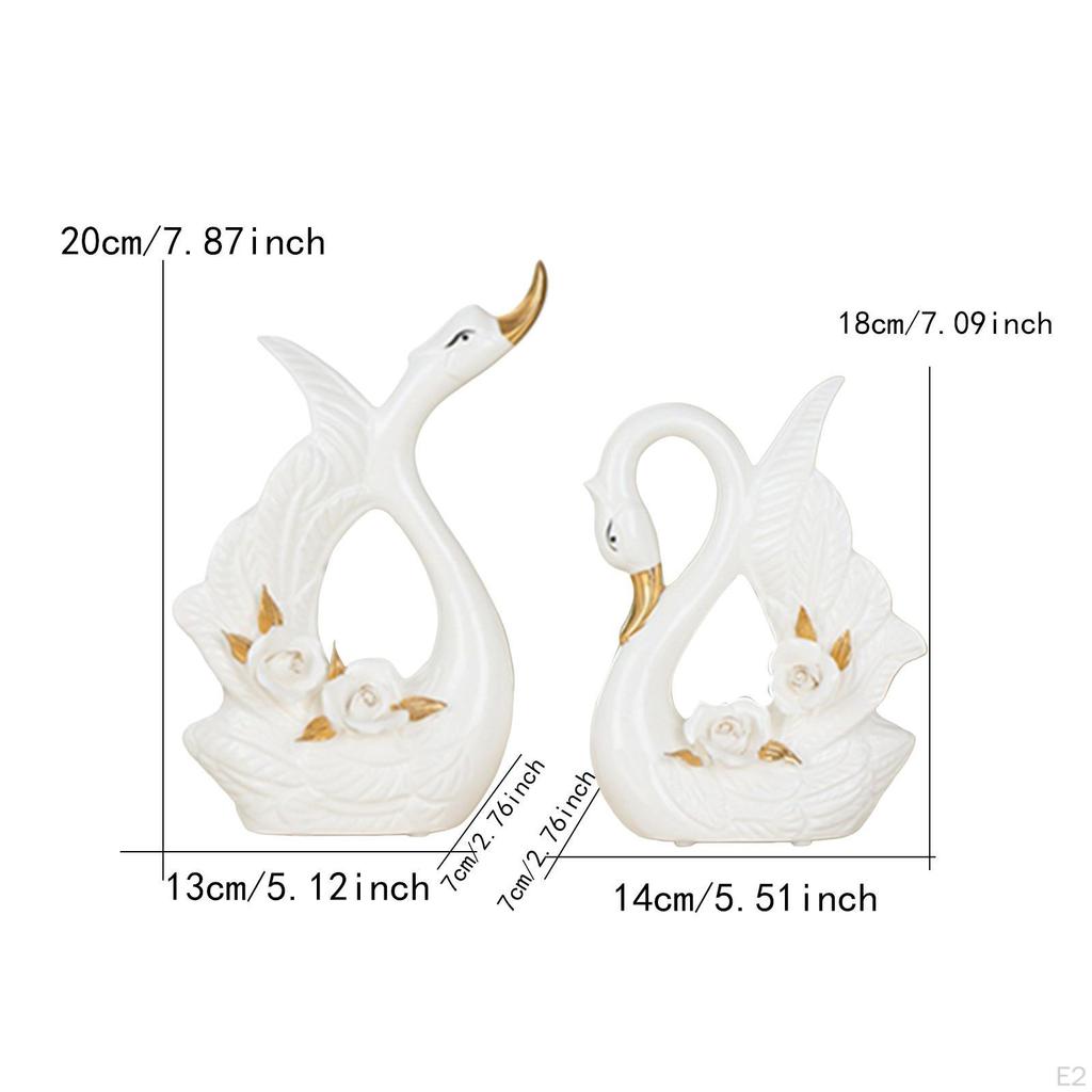 2Pcs Couple Swan Statues Art Crafts Figurine Sculpture Ornament for Cabinet Entrance Decoration