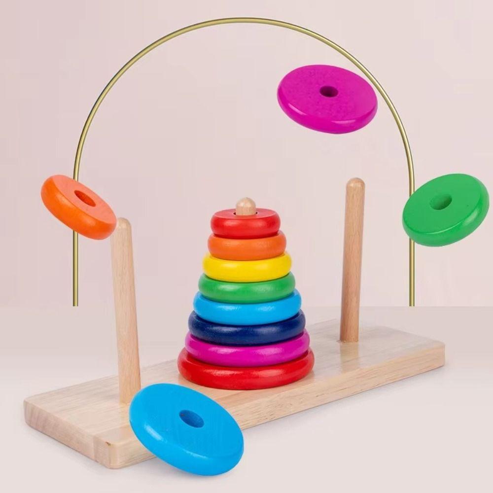 Wooden Material Hanoi Tower Classic Design Educational Puzzle New Rainbow Stacking Games