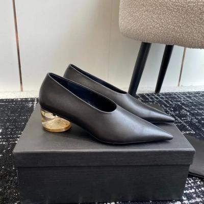 Модные весенне-летние хрустальные туфли на высоком каблуке в странном стиле для женщин, однотонные, с мелким вырезом, квадратным/острым носком, одинарные туфли 34-43