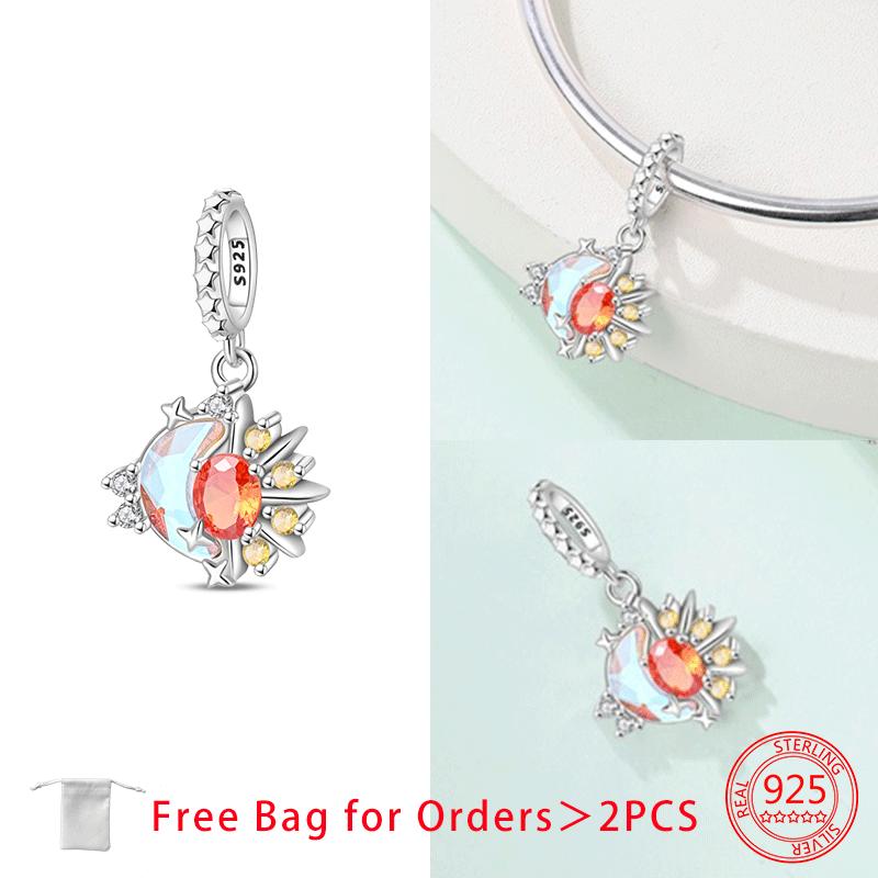 Шармы Сияющий Циркон Луна Планета Радуга Звезда Бусины Медная Подвеска Подходят для Оригинальных Браслетов Сделай Сам Женские Украшения Изысканный Подарок