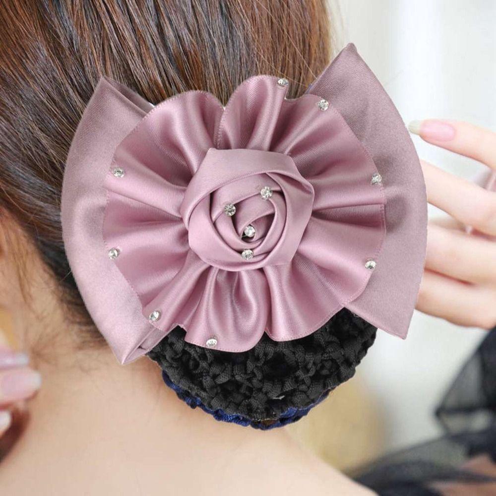 Lovely Hair Accessory Rhinestone Spring Clip Women Hair Net Girl Bun Cover Snood Ponytail Holder