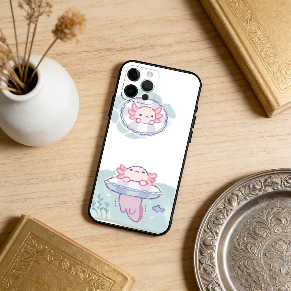 Cartoon Cute Axolotl Colorful Soft Silicone Black Cover,Phone Case For iPhone 17,16,15,14,13,12,11 Plus,Pro Max,XS