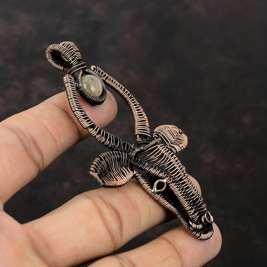 Подвеска из золотого рутила, подвеска из медной проволоки, ювелирное изделие с драгоценными камнями, подвеска ручной работы, антикварная медная бижутерия, подвеска в виде головы быка, подарок на помолвку