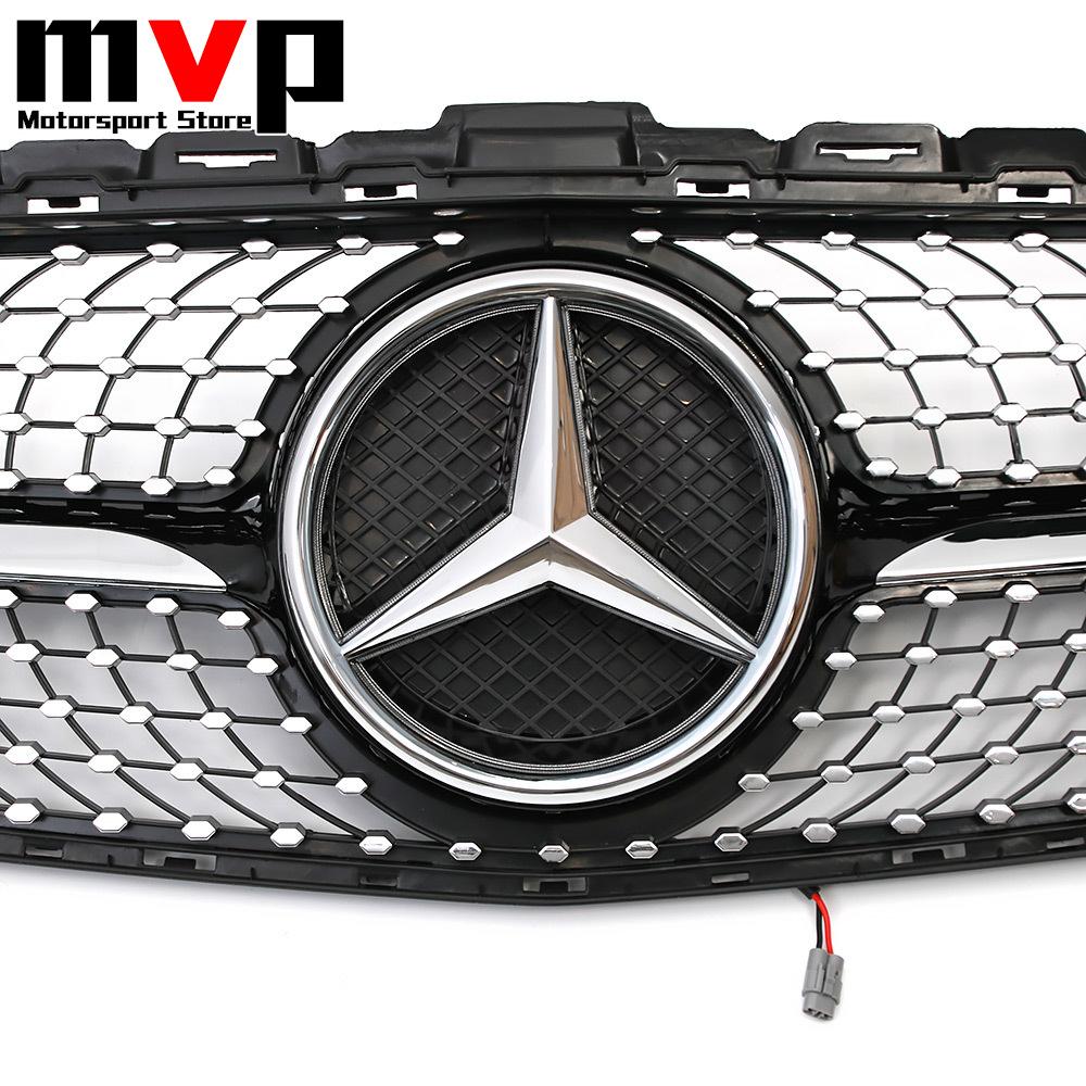 FCM5 Chrome Black Diamonds Style Bumper Grille With Illuminated LED OE Style Star Emblem For Mercedes Benz C-Class W205 2015-18 C350