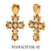 MamacitaSlay Винтажная серьга-подвеска с имитацией жемчуга и крестом для женщин, не тускнеющая, из нержавеющей стали, женские аксессуары