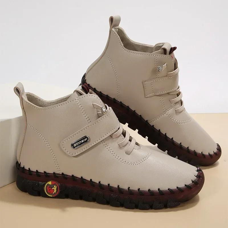 Кожаные красные ботинки женские мягкие ортопедические осенне-зимние туфли женские большие размеры флисовые ботильоны для женщин мокасины для мам