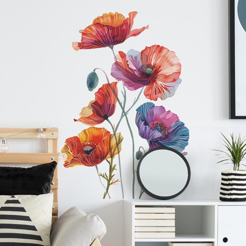 1 шт. Настенные наклейки с расписными цветами для гостиной, спальни, декора задней стены, домашние декоративные наклейки, наклейки на стены, фреска