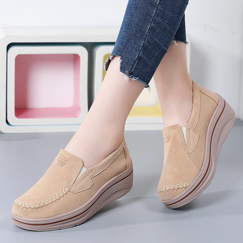 Женские туфли-лоферы на платформе, замшевые туфли, мокасины, повседневные туфли без застежек, минималистичные, на толстой подошве, увеличивающие рост, для мам