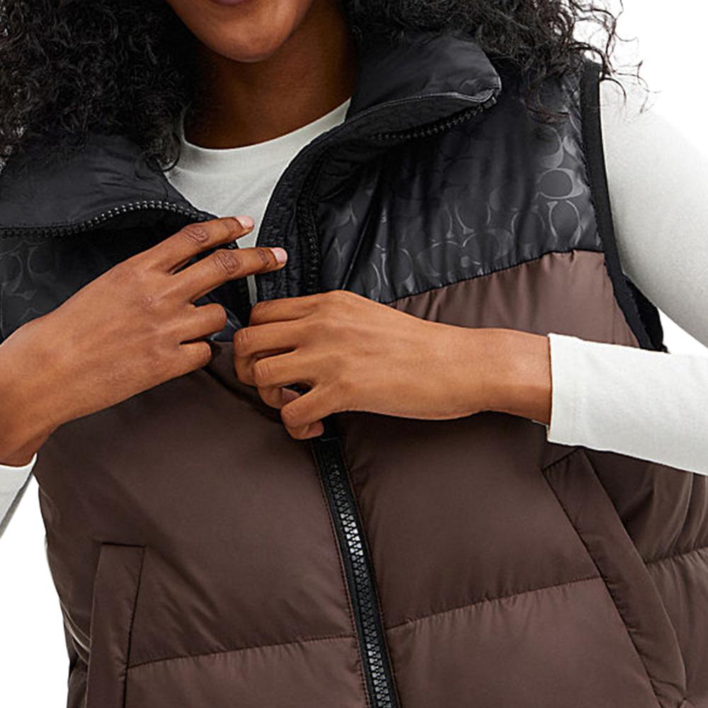 Coach СС24 Однотонный жилет на молнии со стойкой воротником Женский жилет Черный Коричневый CU417-BK