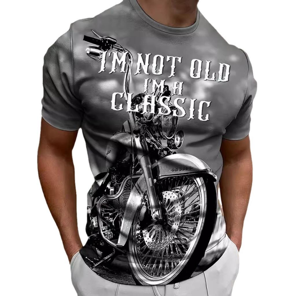 Fashion Motorcycle 3D Digital Printed Men's Street Round Neck Short Sleeved T-shirt