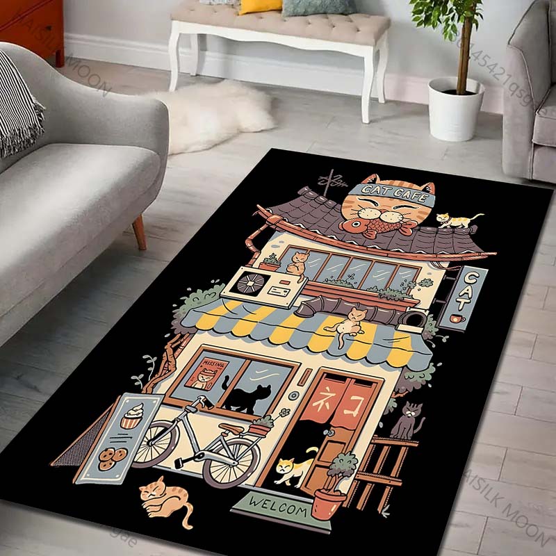 Cute Japanese Cat House Print Carpet for Living Room Bedroom Sofa Home Decoration Non-slip Floor Mat Modern Rugs Luxury Gifts