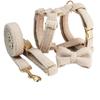Nude Teddy Bear Cream Dog Harness Collar with Bow and Nameplate Engraving