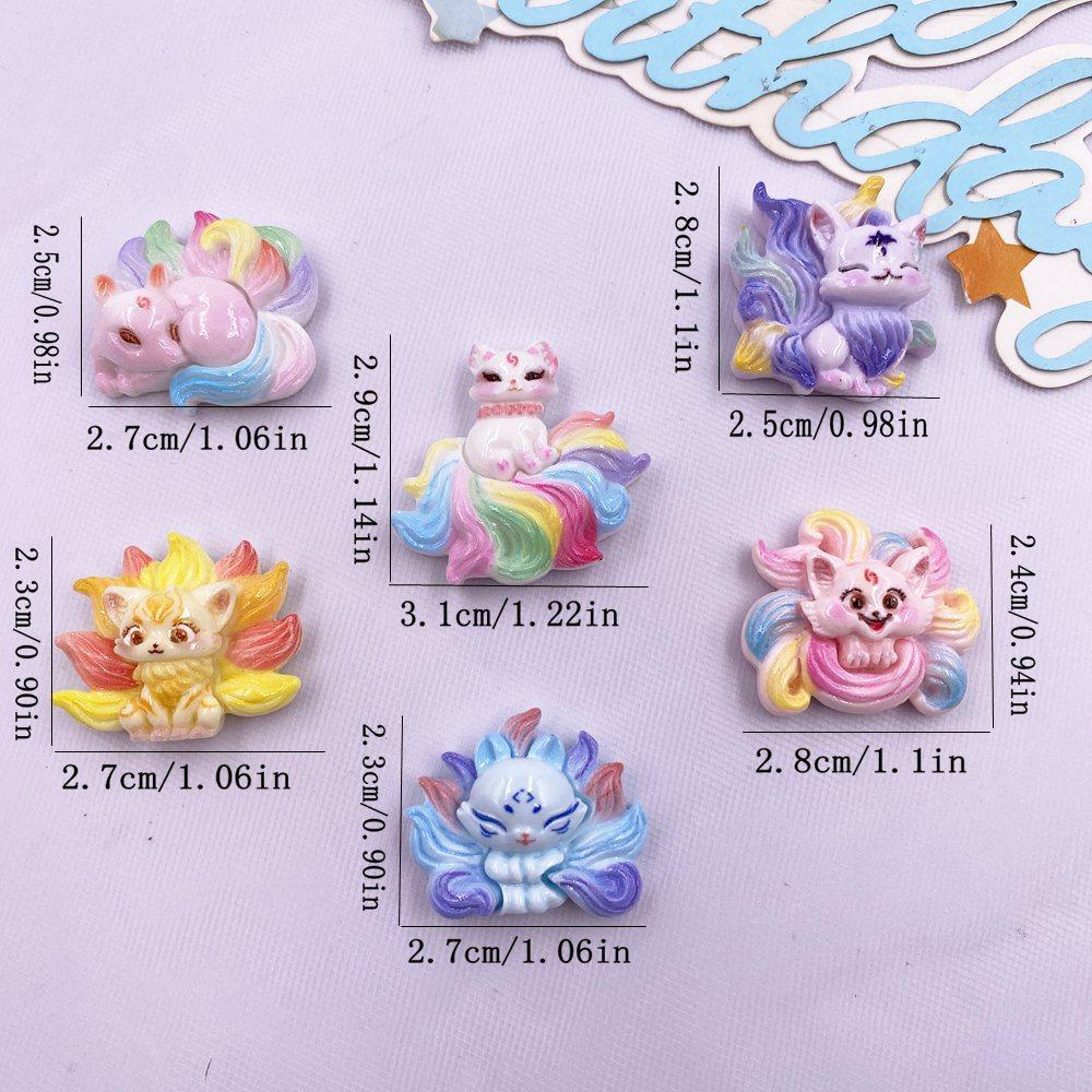8 ШТ. Смола Милая Красочная Мультяшная Фигурка Семихвостого Лиса Плоская Спинка Камень Животные Скрапбукинг DIY Ювелирные Изделия Декор Ремесла Аксессуары