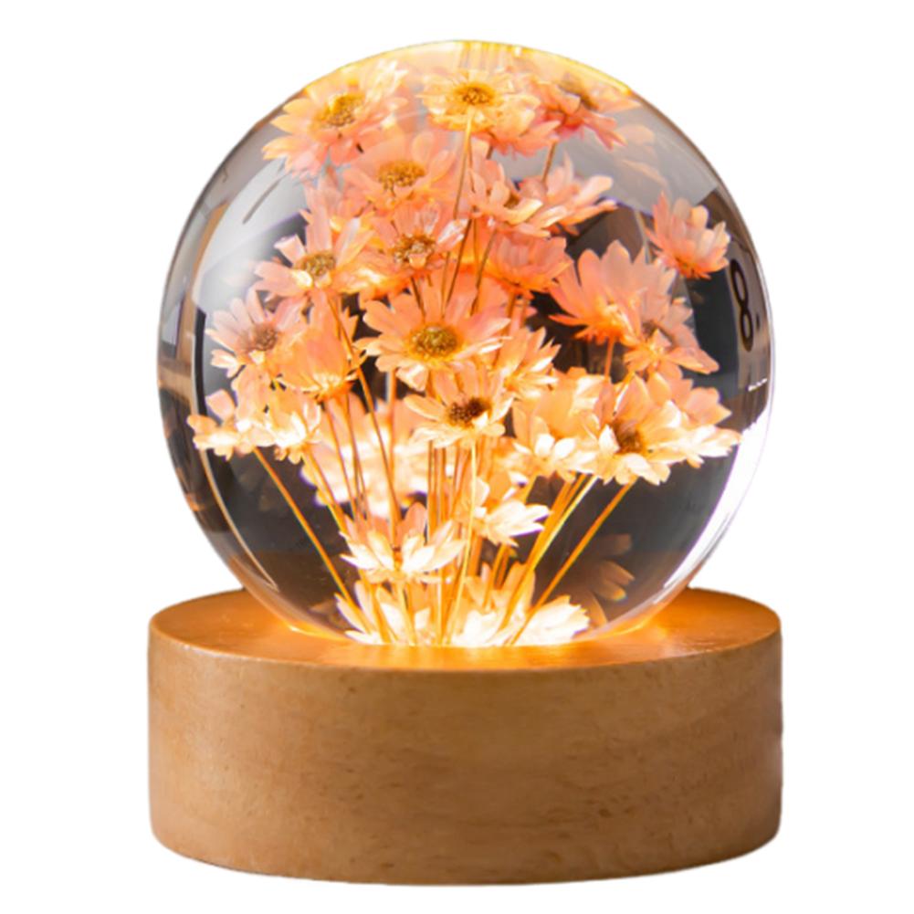 Cute Night Light with Woodern Base Forever Flowers Crystal Ball Light Office Home Decor Gifts for Men Women Kids Boys Girls