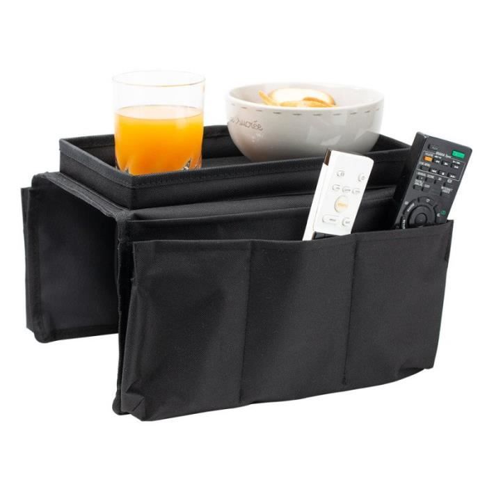 Porte télécommande - Noir - 53 cm - 6 poches - 100% polyester - Accoudoir de canapé