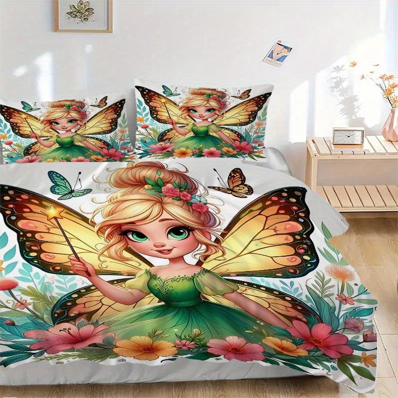 3pcs Disney Tinker Bell Design Quilt Cover Set - Soft and Cozy Bedroom, Guest Room and Dorm Decorative Bedding 3-Piece Set 1 Quilt Cover + 2 Pill