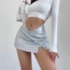 Silver PU Leather Skirt Women Y2k Sexy Slim Female Clothing Gothic V High Waist Slit Casual Short Skirts Streetwear
