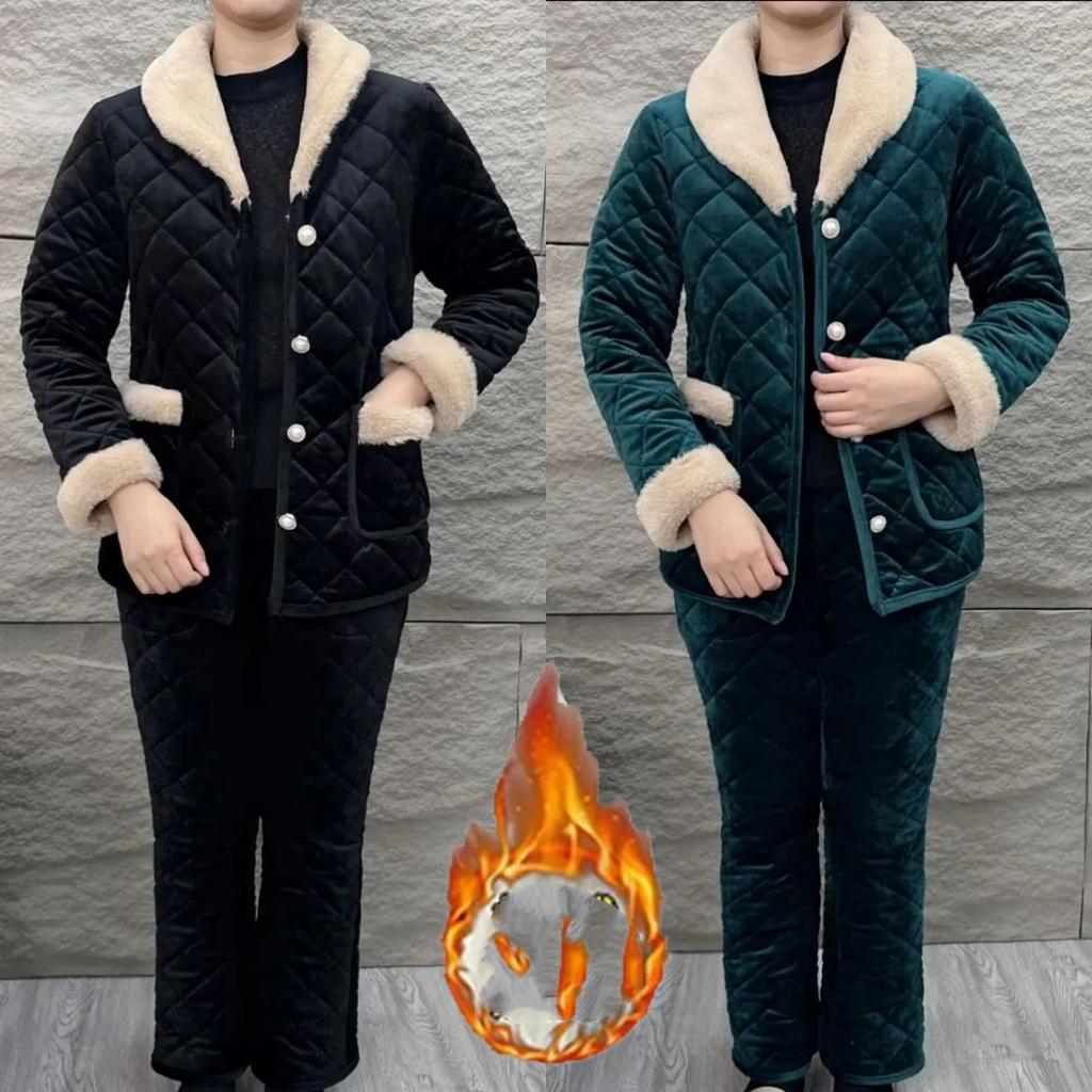 Модная материнская зимняя одежда, плюс бархатный толстый стеганый костюм, зимняя теплая стеганая куртка для среднего и пожилого возраста, хлопковые брюки, костюм-двойка