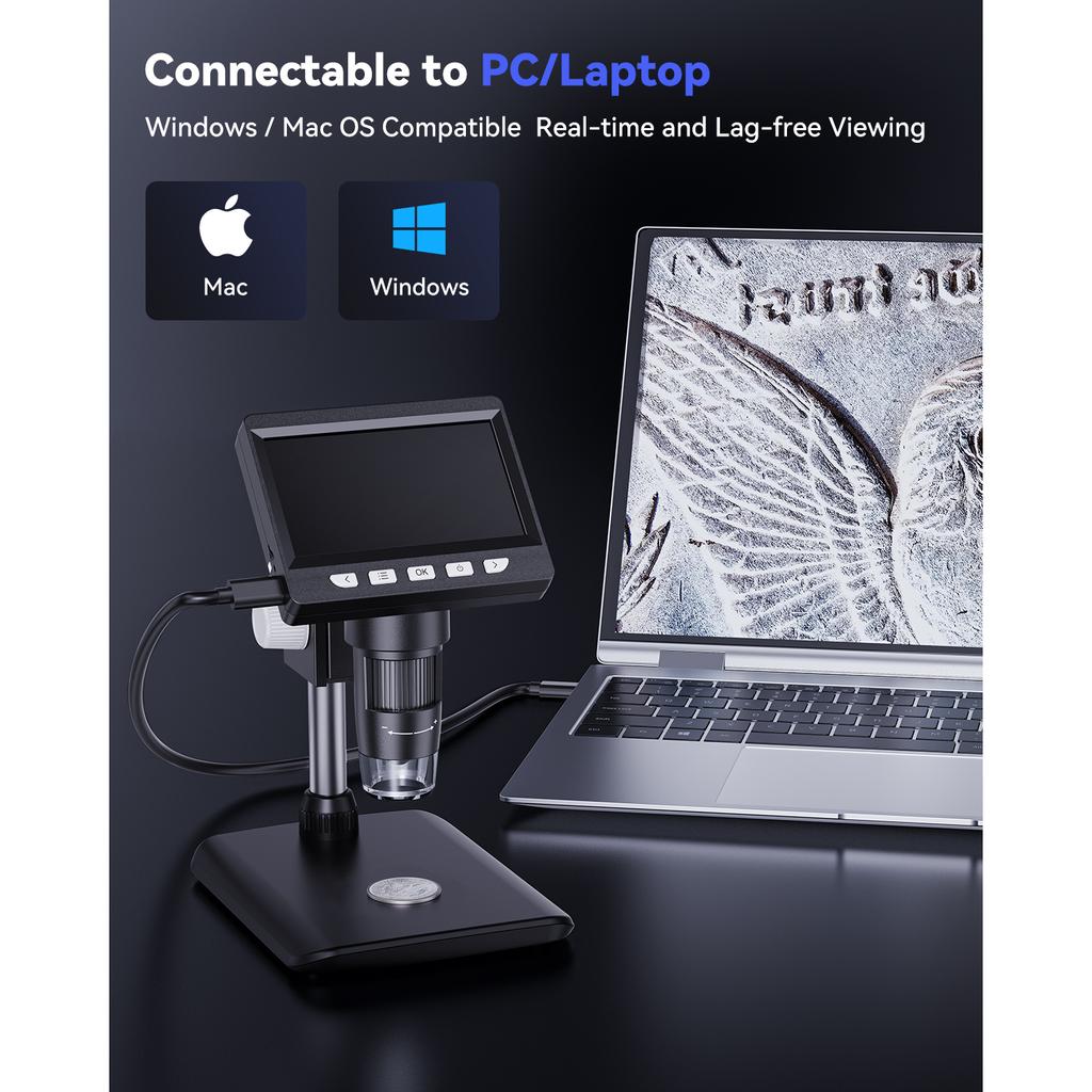 4,3-дюймовый цифровой микроскоп 1080P 50-1000x монетный микроскоп 2000 мАч паяльный микроскоп для ремонта электроники печатных плат ПК ноутбука