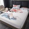 Chinese Style Fitted Sheet Set Ink Painting Plum Mountains Print Mattress Covers Soft Breathable Bedding Set With Deep Pocket