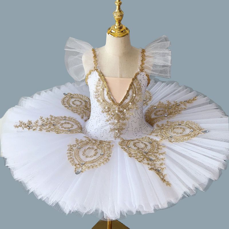 Детские танцевальные костюмы для выступлений, газовые юбки, балетные танцевальные платья синего, розового и белого цвета