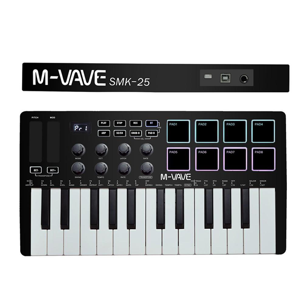 M-VAVE MIDI Клавиатура-контроллер 25 клавиш Пианино Портативная USB-клавиатура и 8 RGB-подсвечиваемых пэдов 8 ручек Музыкальные клавиатурные инструменты