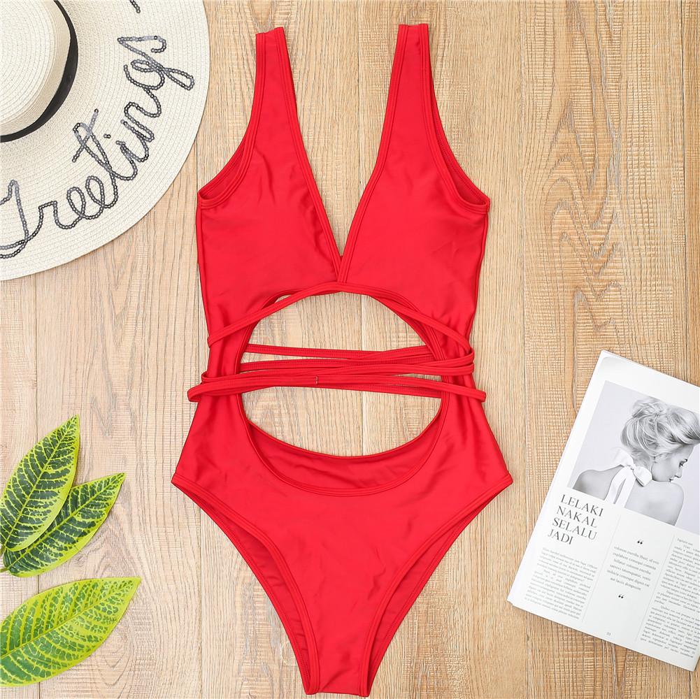Женский купальник, сплошной цвет, завязка на спине, сексуальные стринги с вырезом, цельный купальник, бикини, пляжная одежда, купальные костюмы