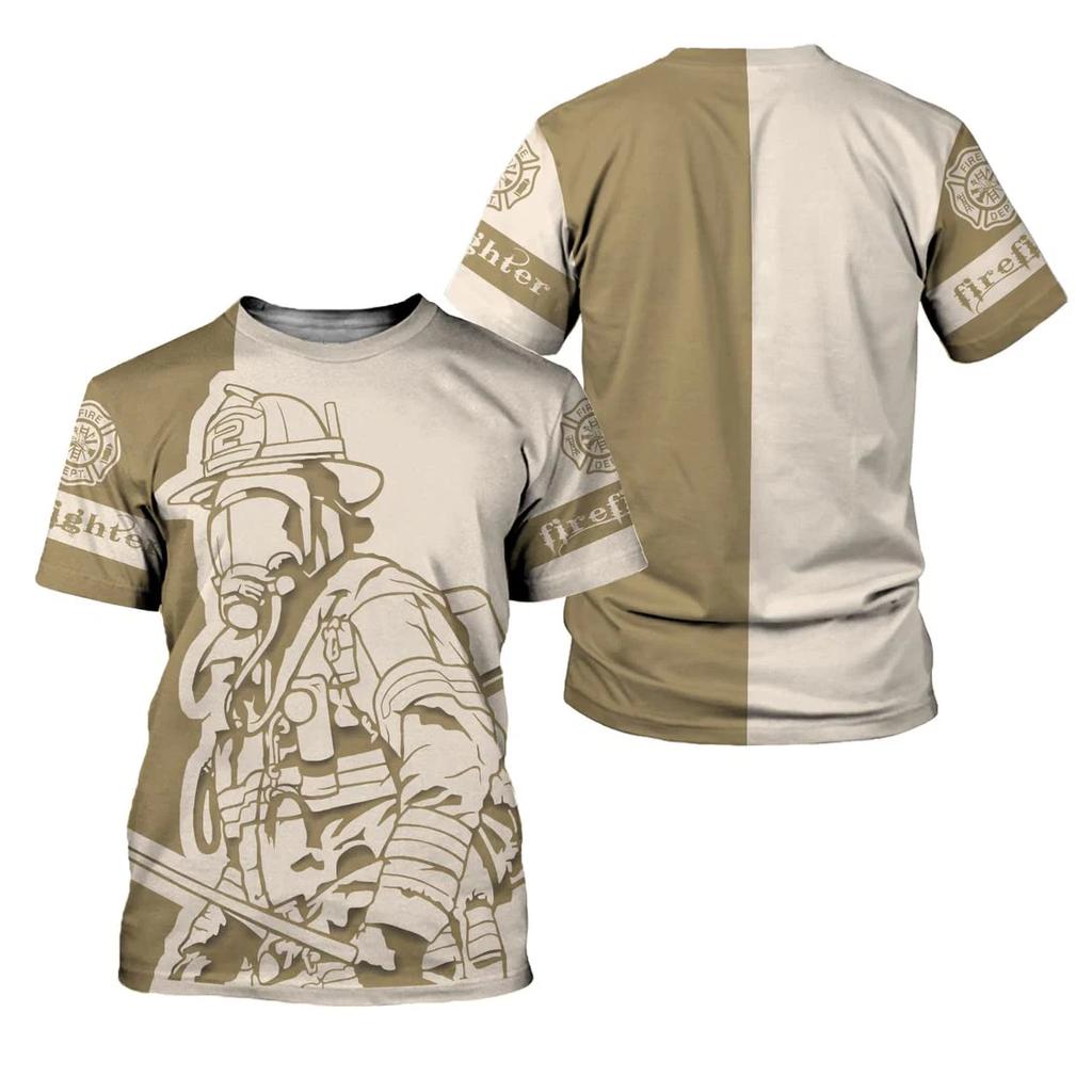 Летний топ с круглым вырезом и 3D-принтом пожарного, модная повседневная мужская футболка с коротким рукавом