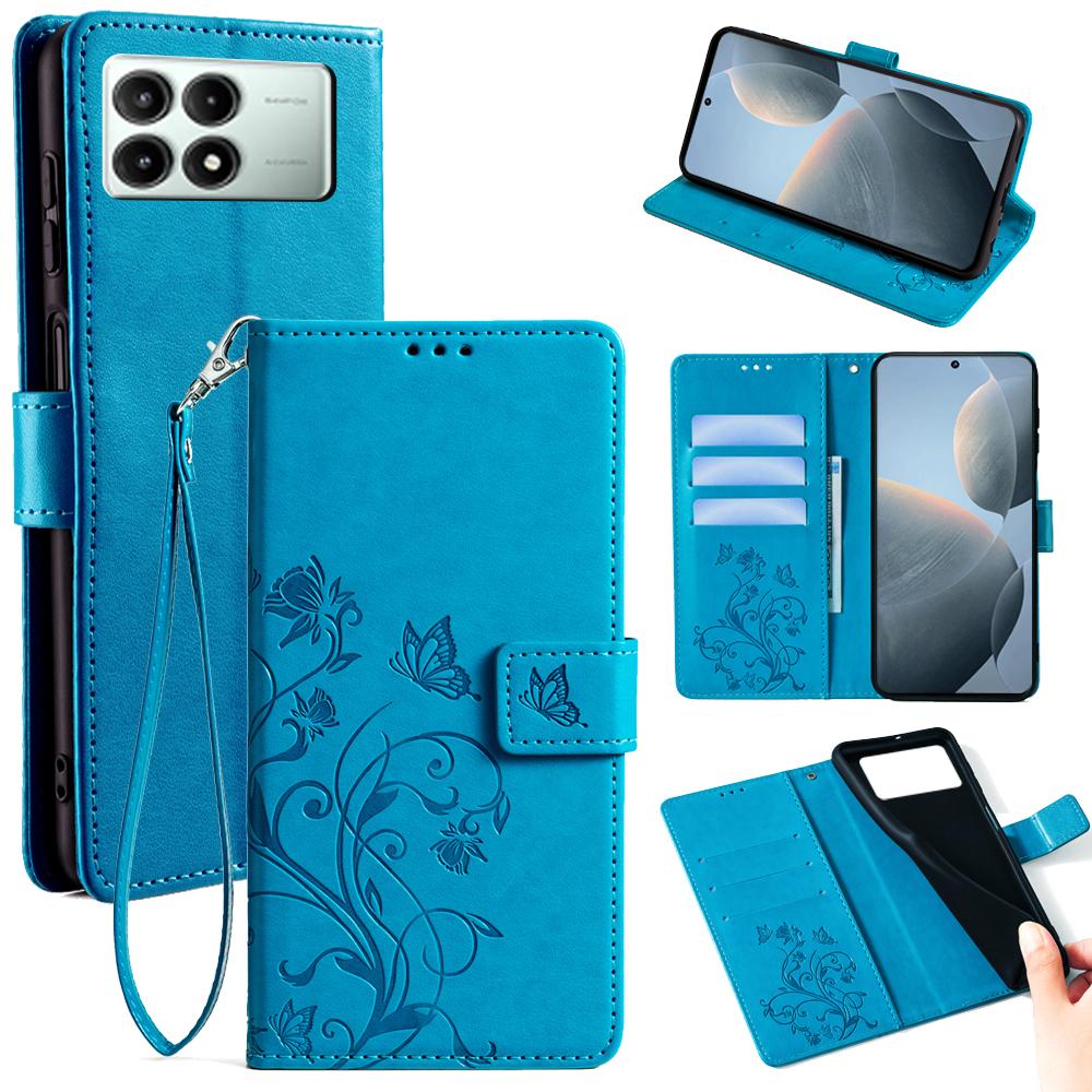 Чехол-книжка из ПУ кожи с рисунком бабочки и цветка для Xiaomi Redmi K70E 5G/Poco X6 Pro 5G