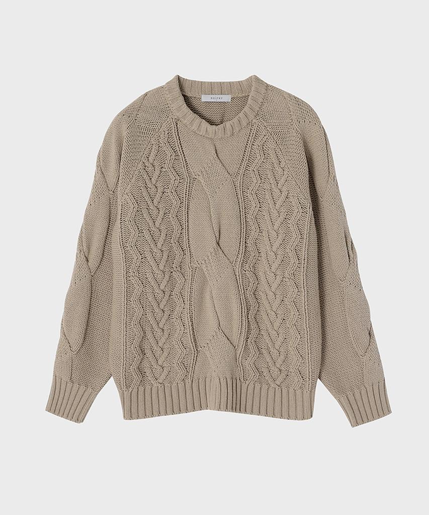 NOIRER FOR WOMAN Heavy Multi-Cable Sweater (Beige)