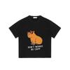 Crew Neck T Shirt Black Capybara with Sunglasses and Don T Worry Be Capy Text Casual Wear for Men and Women