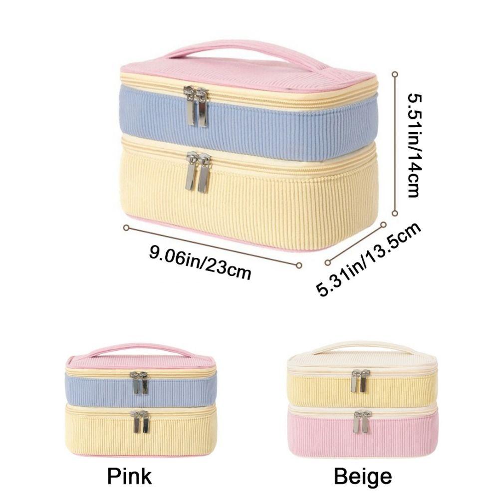 Zipper Closure Double-layer Storage Bag Large Capacity Handheld Toilet Bag Daily Use
