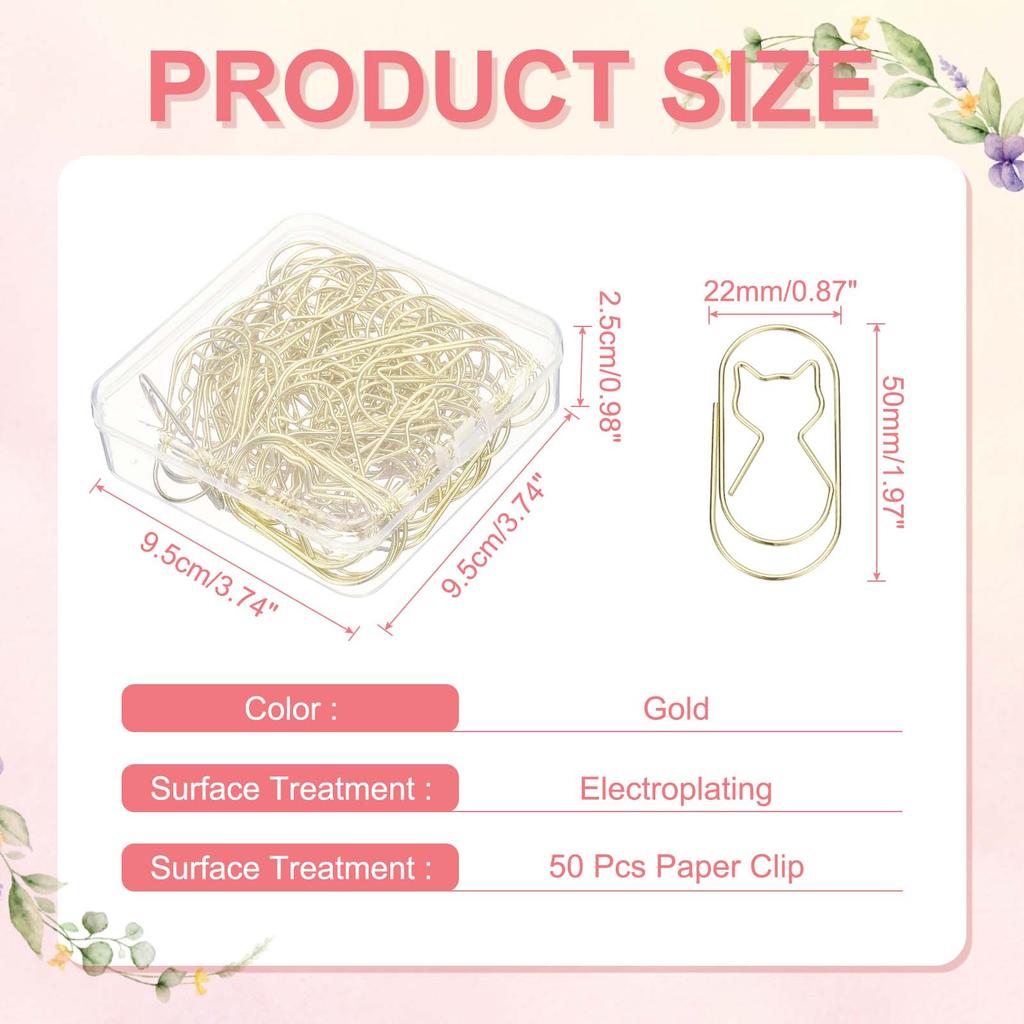 20/50/100Pcs Cat Shape Paper Clip Metal Cute Small Paper Clamp Clips for Office Supplies Craft Scrapbook Document Note Sorting
