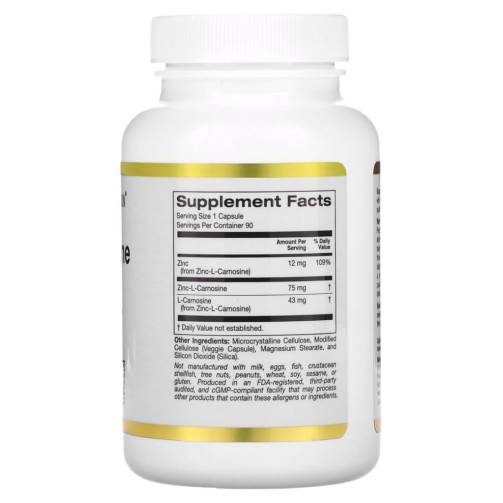 California Gold Nutrition Комплекс Цинк-L-Карнозин, 90 вегетарианских капсул