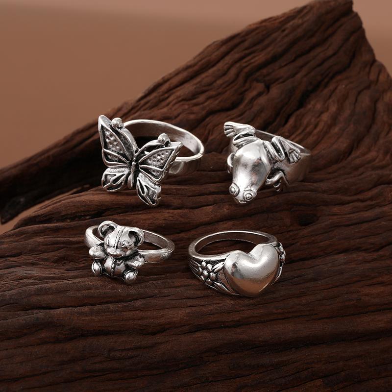 2024 Love Accessories Комплект колец с бабочкой Кольцо с медведем и лягушкой