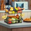 2 Tier Fruit Stand Wrought Iron with Banana Hangers Holder Organizer for