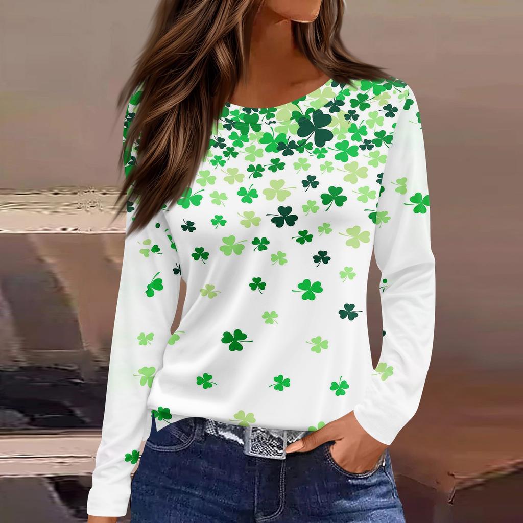 Женская модная повседневная свободная футболка с разрезом и круглым вырезом с длинным рукавом с принтом, женский топ