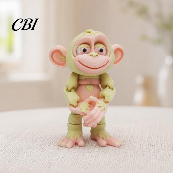 Soft Color Cartoon Animal Decor 3D Printed Articulated Monkey Figurine, Multi-Color Model with Portable Healing Charm Movable Joints, Stress