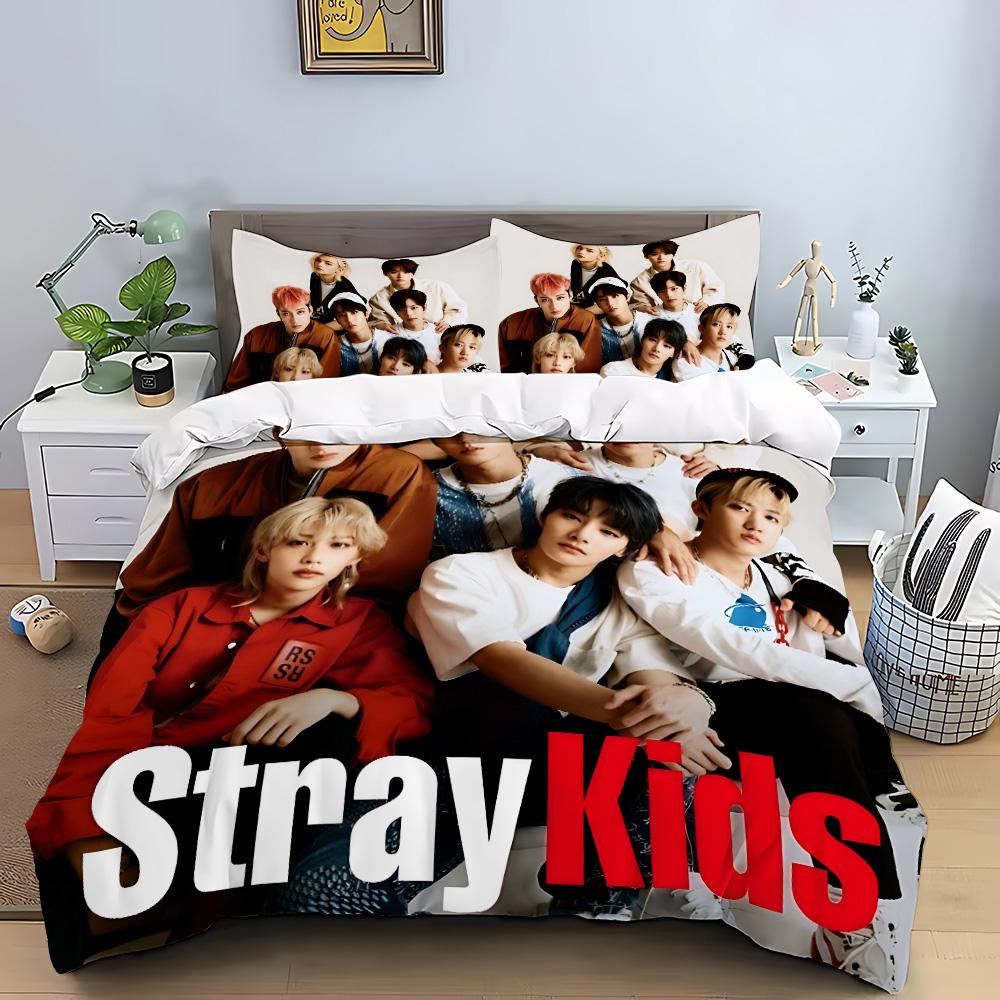 Постельное белье KPOP Пододеяльник Наволочка S-Stray-K-Kids Комплект для кровати Взрослый Мальчик Девочка Декор спальни Детский подарок Односпальный Двуспальный Большой размер