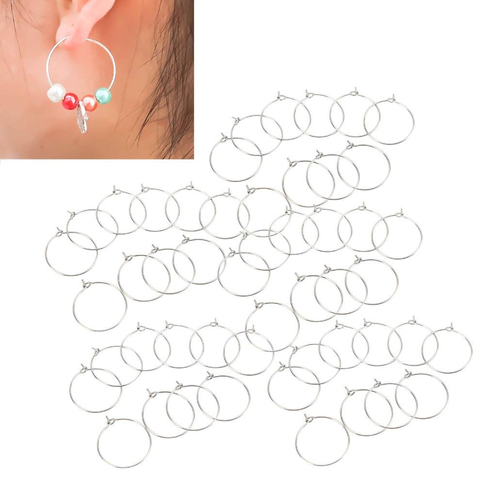 50pcs Stainless Steel Bulk Hoop Earrings Open Hoop Hoop Ear Wires Wine Glass Rings Craft Art